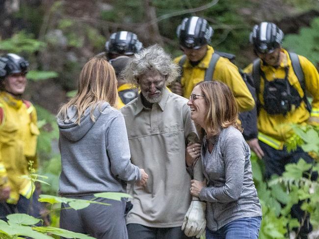 ONE TIME WEB USE FOR NEWS.COM.AU ONLY - FEES APPLY - Moment missing hiker Lukas McClish, 34, was found after being missing for 10 days in the Santa Cruz mountains. Picture: SLV Steve