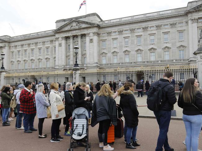 Members of the public gather to view and photograph the announcement of the birth of a son to Britain's Prince Harry, Duke of Sussex and Meghan, Duchess of Sussex. Picture: AFP