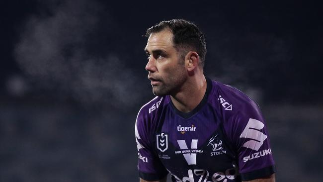 Cameron Smith of the Storm looks on during the round nine NRL match between the Canberra Raiders and the Melbourne Storm at GIO Stadium on July 11, 2020 in Canberra, Australia. (Photo by Matt King/Getty Images)