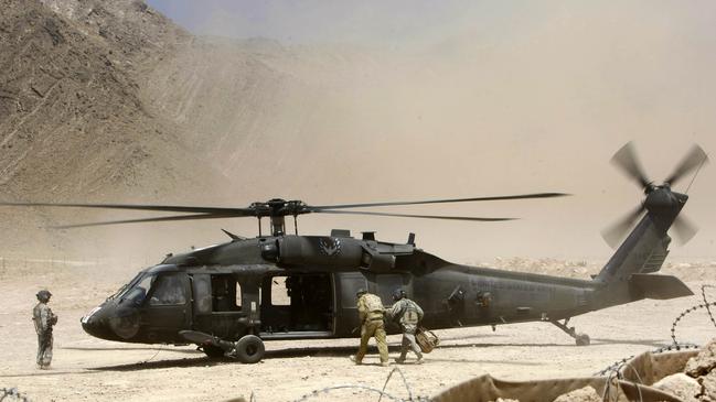 An Australian soldier is Air Medically Evacuated (AME) from Combat Out Post Mashal at the western end of the Chora Valley in Afghanistan. Picture: Supplied