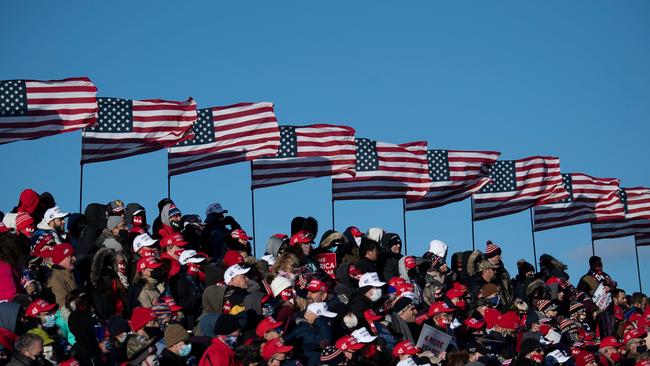 Trump supporters hail their chief at a rally in Pennsylvania. Picture: AFP