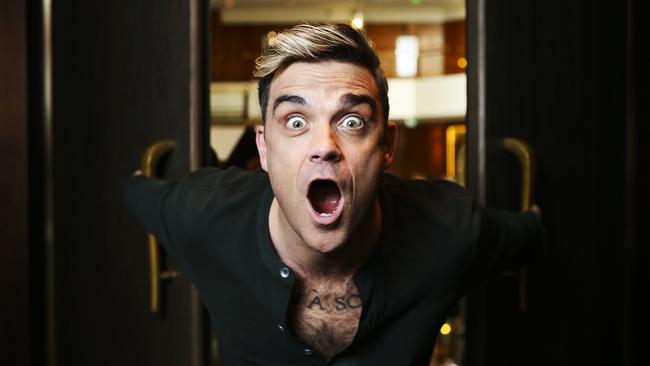 Robbie William in Sydney today promoting his new album Swing Both Ways. (Pictures Justin Lloyd)