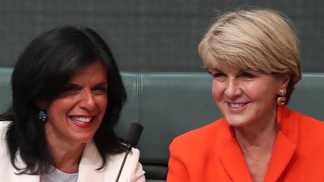 Liberal MP Julia Banks (left) has said gender quotas help to create a more even playing field. (Pic: Kym Smith)