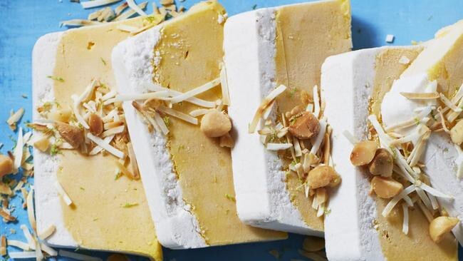 Mango, macadamia and coconut bars.