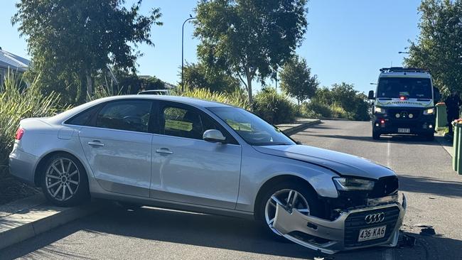 An Audi bearing stolen plates which crashed into a parked car in Pimpama. Picture: Supplied.