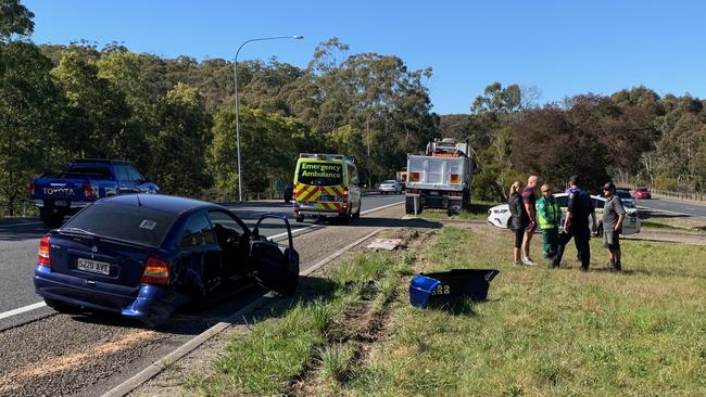 No one was injured when a car and truck collided on the South Eastern Freeway on Friday morning. Picture: Tait Schmaal