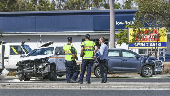 An incident occured on the corner of Dawson Highway and Aerodrome Road at around midday after an escaped prisoner allegedly attempted to flee from police. Picture: Matt Taylor