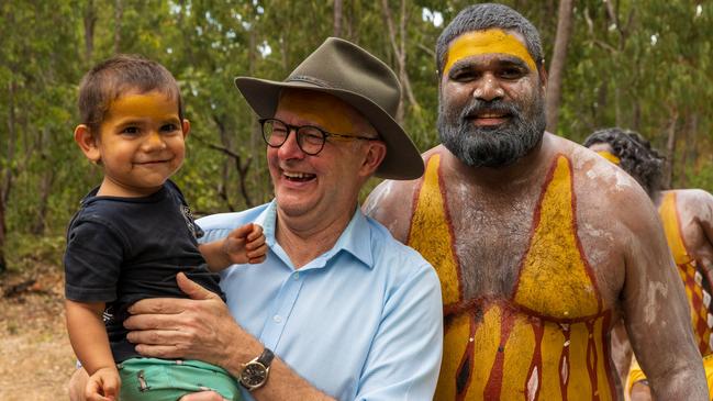 Prime Minister of Australia Anthony Albanese with Yolngu People during the Garma Festival 2022. (Photo by Tamati Smith/Getty Images)