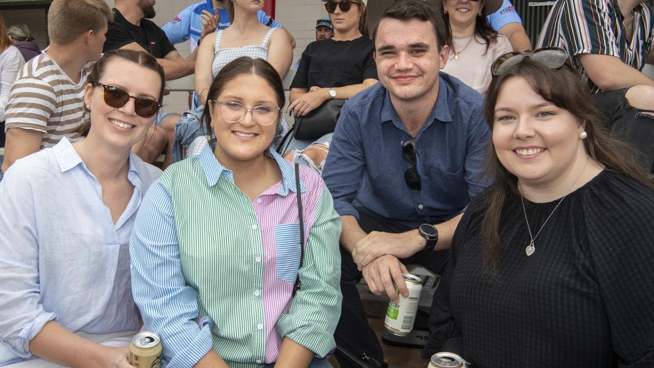 ( From left ) Steph Coorey, Katie McDougall, Mitch Watson and Jessica Lees. Brett Forte Super 10s Memorial Rugby Challenge. QPS vs The Army. Saturday, August 14, 2021. Picture: Nev Madsen.