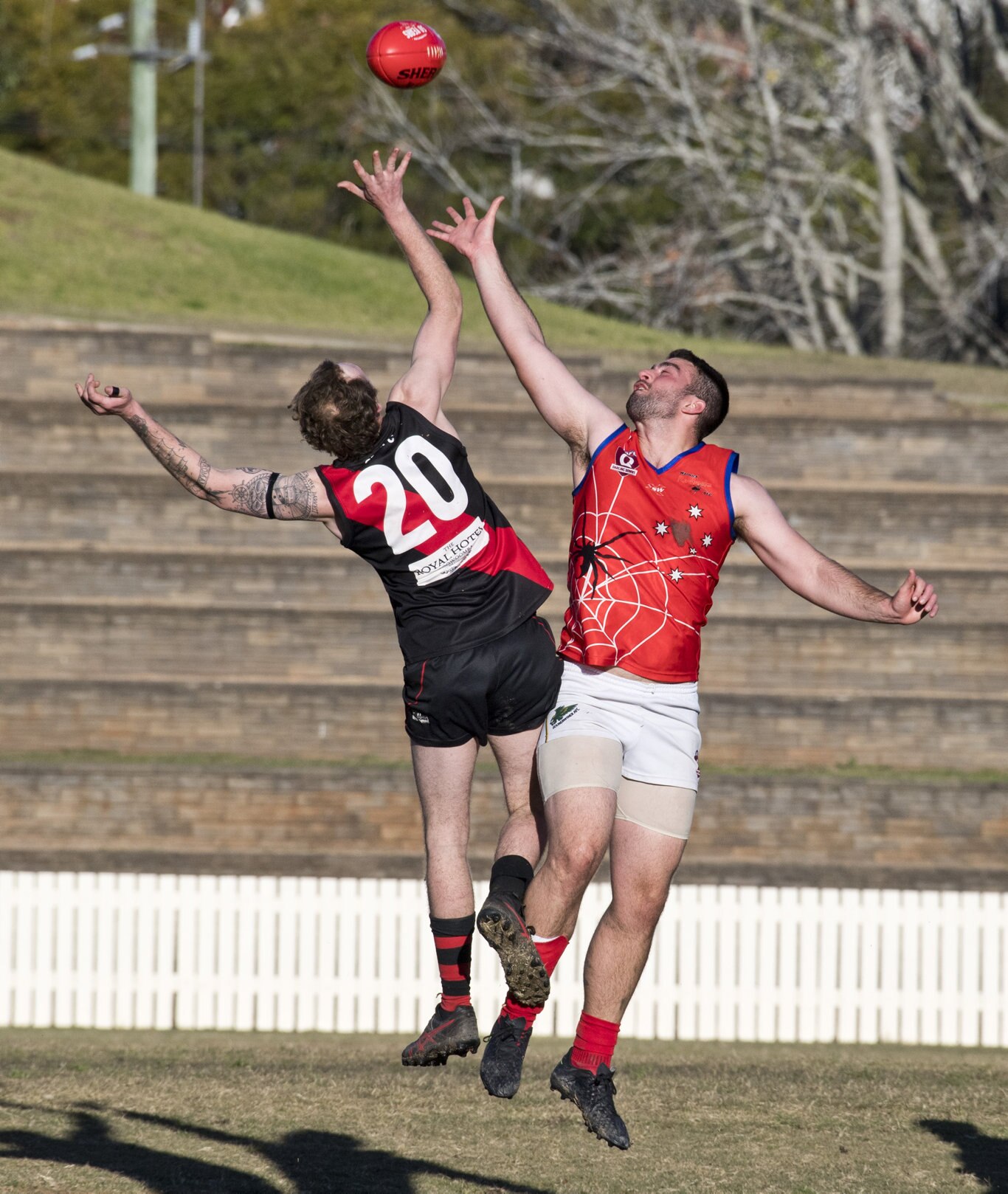 Callum Walters, Bombers and Carmelo Citrigno, Warwick. Picture: Nev Madsen
