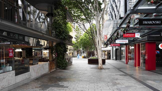 Empty Streets of Brisbane, Queen Street Mall. Picture: News Corp/Attila Csaszar