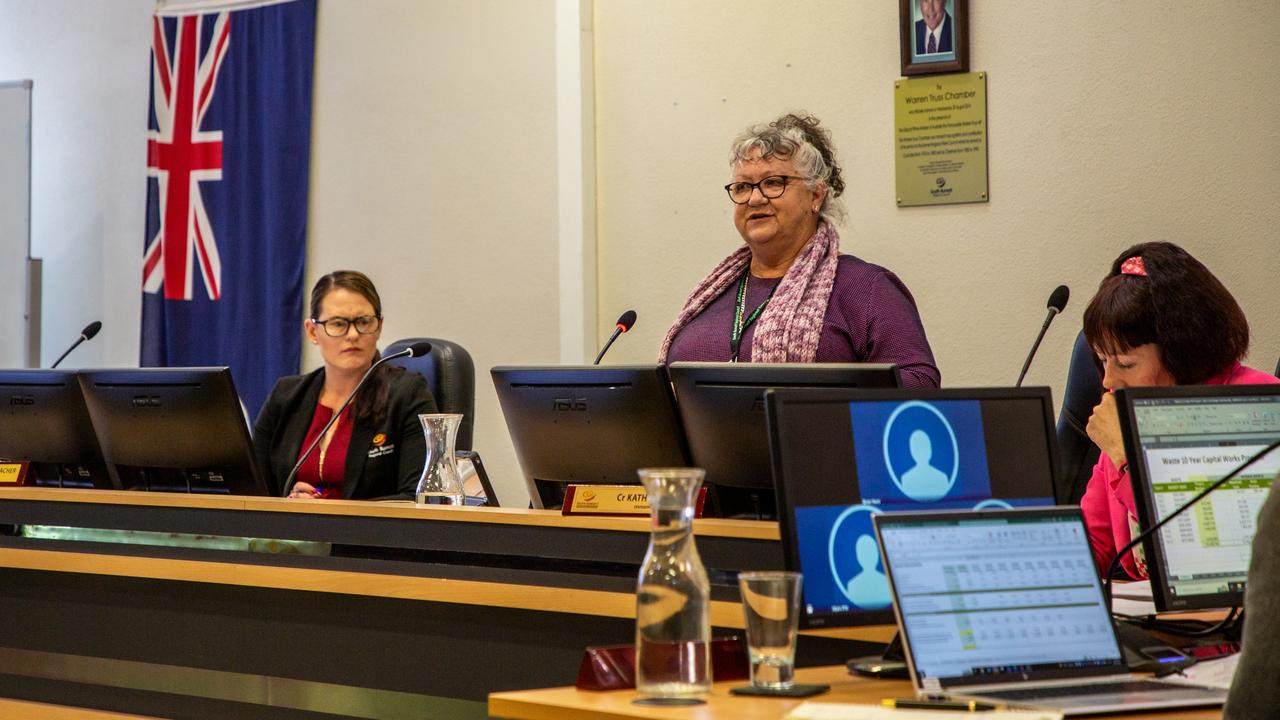 South Burnett Regional Council Crs Kirstie Schumacher, Jane Erkens and Kathy Duff at the adoption of the 2022-23 budget, July 8, 2022. Picture: Dominic Elsome