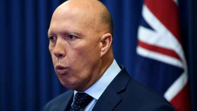 Peter Dutton at a press conference in Brisbane. Picture: NCA NewsWire / Dan Peled