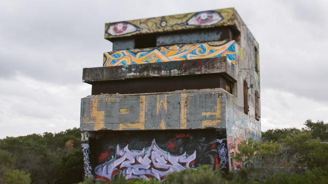 The Malabar Battery covered in graffiti. Quill is not thought to be responsible for any of the pictured artworks. Picture: Tim Frawley