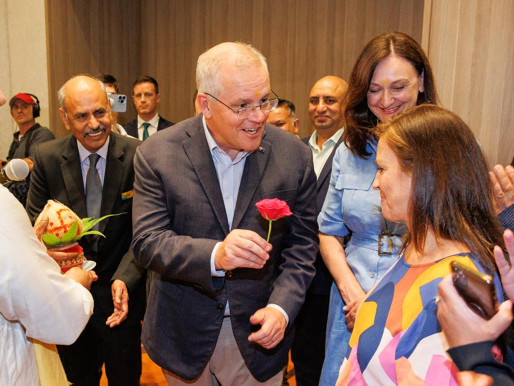 Prime Minister Scott Morrison speaks at the Hindu Council of Australia’s Meet and Greet event in Parramatta. Picture: Jason Edwards