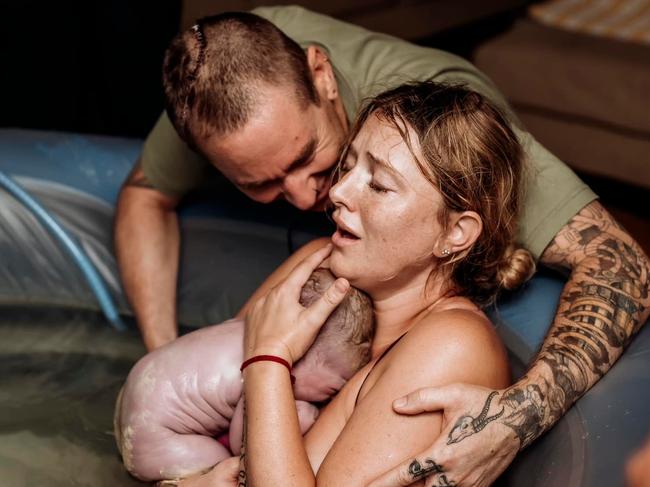 Sunshine Coast couple, Astrid Fchirnack and Ryan Steinbeck, deliver baby girl, Frankie, after life saving brain surgery. Picture - contributed/Martha Grace.