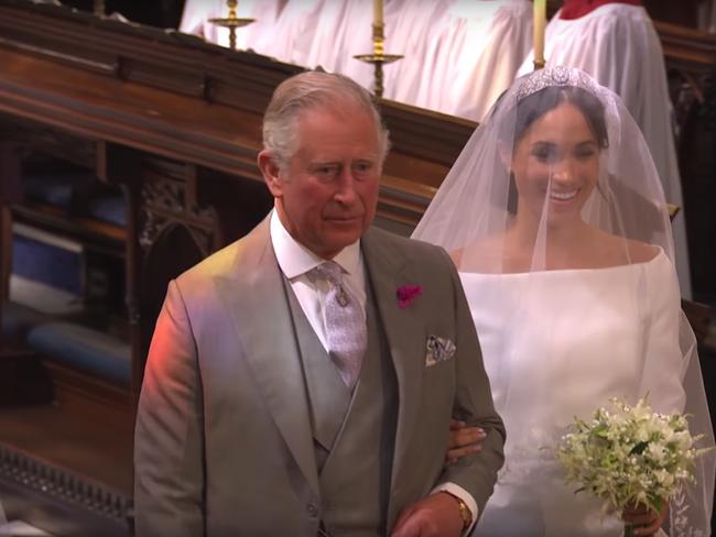 Meghan was escorted down the aisle by Prince Charles instead. Picture: BBC.