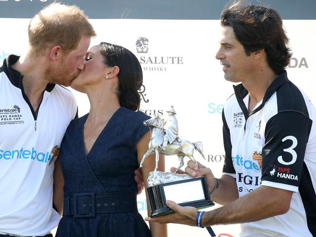 Harry and Meghan’s close friend, Nacho Figueras (right), released a message at odds with theirs. Picture: Chris Jackson/Getty Images