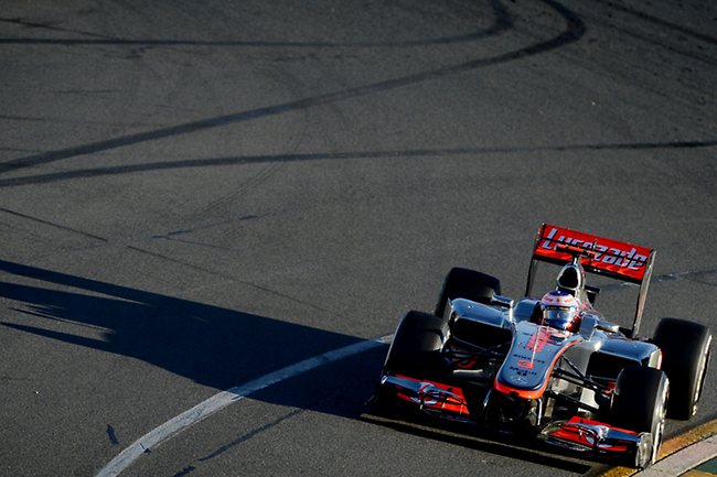 Jenson Button took the lead at the first turn, then proceeded to cast a long shadow over his rivals. Picture: Michael Dodge