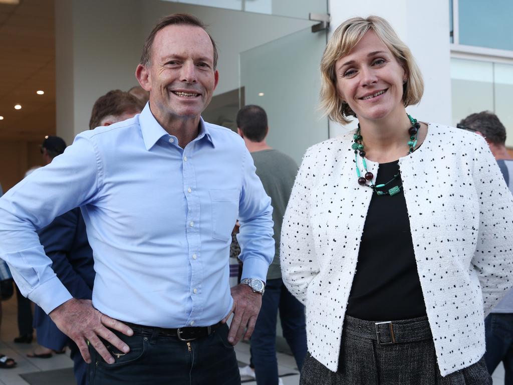 Tony Abbott MP and challenger Zali Steggall were both at the Brookvale Pre-Polling booth this afternoon. Picture: David Swift.