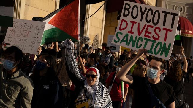 Pro-Palestine protesters march along the Las Vegas Strip, starting at The Venetian hotel and casino. Picture: AFP