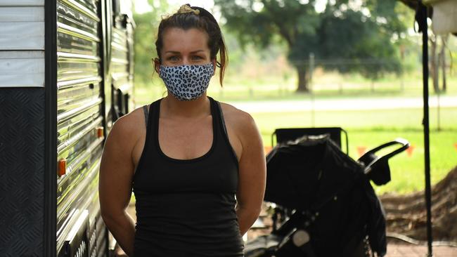 Tourist Tace Withers is stranded at G'Day Caravan Park in Katherine. Picture: Amanda Parkinson