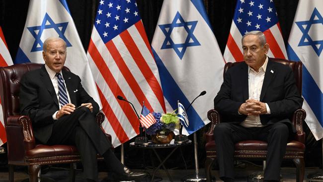 Joe Biden with Benjamin Netanyahu in Tel Aviv last October. Picture: AFP