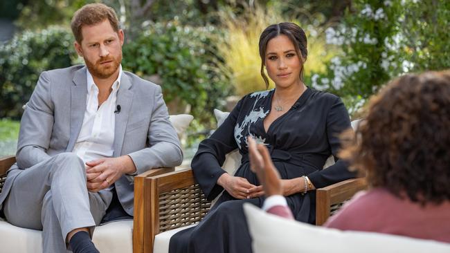 Oprah Winfrey interviews Prince Harry and Meghan Markle. Picture: CBS