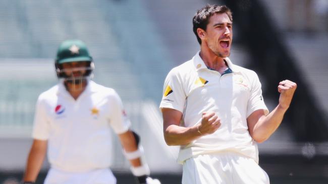 Mitchell Starc celebrates a wicket at the MCG.