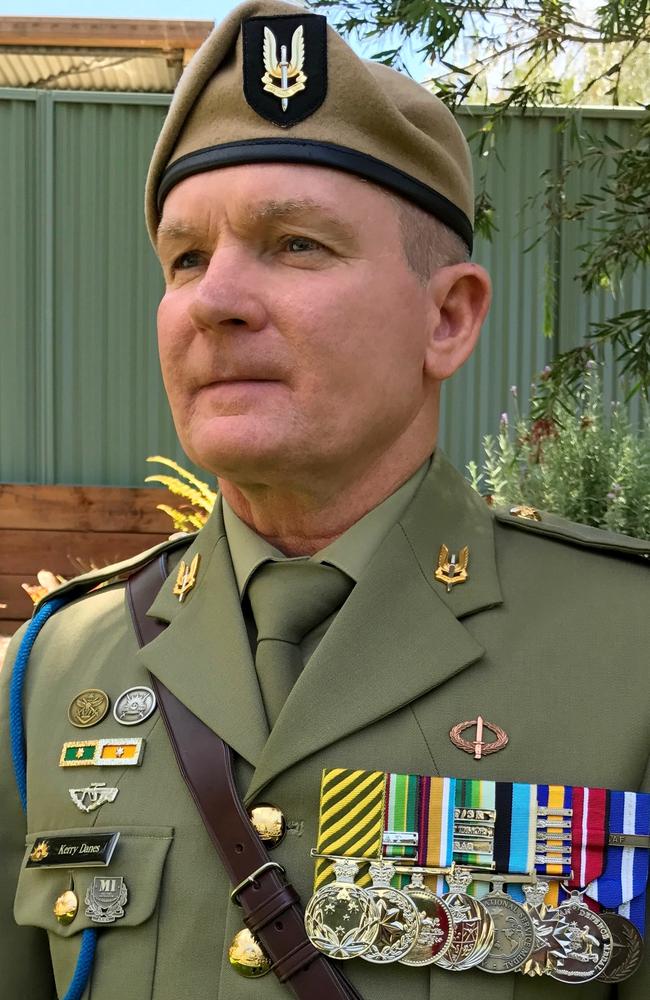 Now retired Australian Army WO1 Kerry Danes CSM, in 2018. He has campaigned for 25 years to have medals awarded to Australian Defence Force members killed or seriously injured during their service. Picture: Supplied