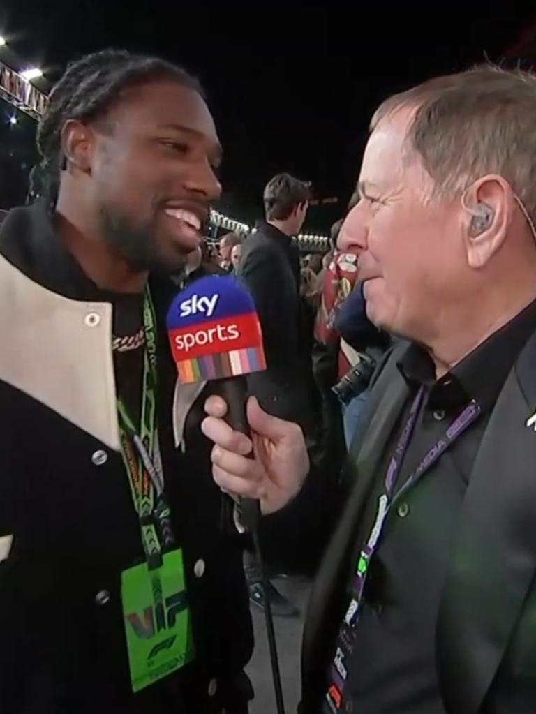 Brundle with Noah Lyles. Photo: Fox Sports