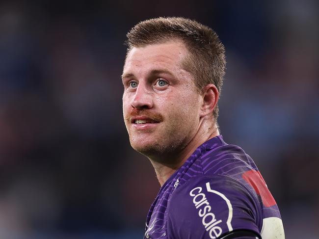 SYDNEY, AUSTRALIA - APRIL 18: Cameron Munster of the Storm reacts after winning the round seven NRL match between Sydney Roosters and Melbourne Storm at Allianz Stadium on April 18, 2024, in Sydney, Australia. (Photo by Cameron Spencer/Getty Images)