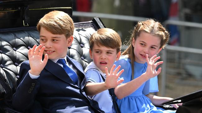 Prince George, Prince Louis and Princess Charlotte during Trooping the Colour. Picture: Karwai Tang/WireImage