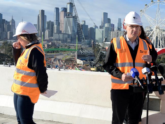 MELBOURNE, AUSTRALIA - NewsWire Photos JULY 21, 2024: Victorian Minister for Transport Infrastructure Danny Pearson joins Premier Jacinta Allan to speak to the media at the West Gate Tunnel Project at Footscray. Picture: NewsWire / Andrew Henshaw