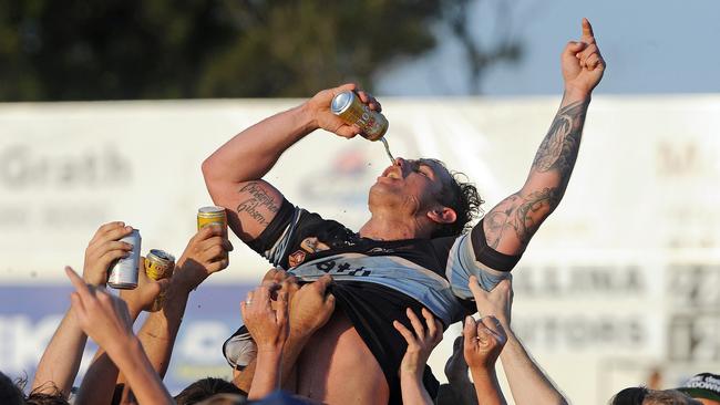 Ballina Seagulls centre Dan Gibson celebrates the 2013 grand final win. Photo The Northern Star.