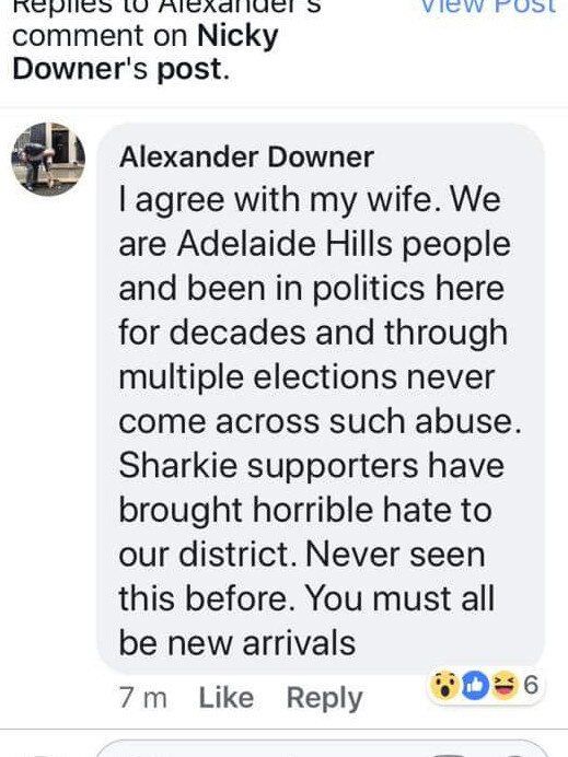 Screenshot of the Facebook post by Alexander Downer