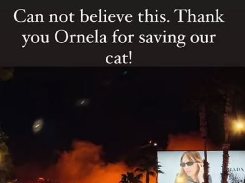 Rebel Wilson shared a pic of Los Angeles burning, thanking a friend for saving her cat. Picture: Supplied