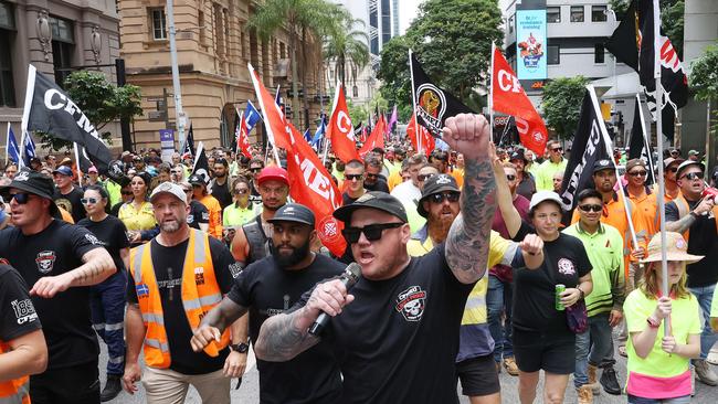 Union protest march to Parliament House, Brisbane. Picture: Liam Kidston