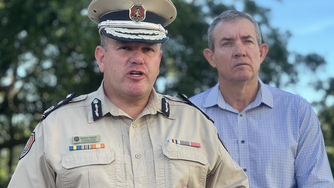 Corrections Commissioner Matthew Varley and Corrections Minister Gerard Maley. Private security company G4S has won a contract to provide extra prison staff in the Northern Territory. Picture: Fia Walsh.