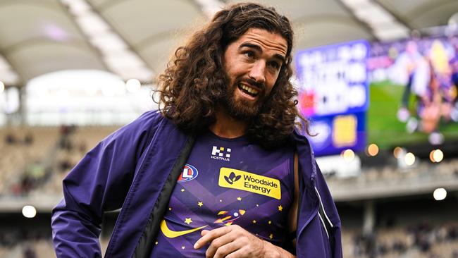 PERTH, AUSTRALIA - JULY 21: Alex Pearce of the Dockers after the win during the 2024 AFL Round 19 match between the Fremantle Dockers and the Melbourne Demons at Optus Stadium on July 21, 2024 in Perth, Australia. (Photo by Daniel Carson/AFL Photos via Getty Images)