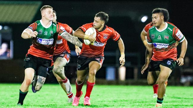 St Clair backrower Kobe King braces for impact against Colyton. Picture: Warren Gannon Photography