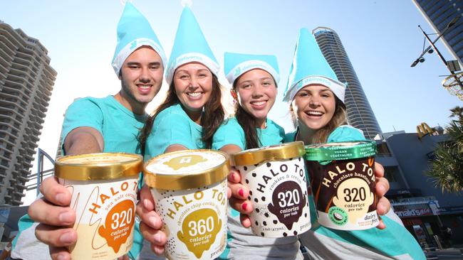 Isaiah Ahsam, Danielle Ahsam , Leilani Ahsam and Tegan Sewell are some of the Deliveroo team who will be handing out tubs of ice cream this weekend. Picture: Glenn Hampson