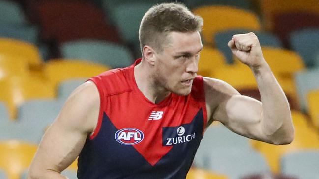 Tom McDonald celebrates a goal for the Demons. Picture: Getty Images