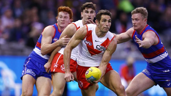 Josh Kennedy is one of several Swans fathers forced to spend time away from his children. Picture: Michael Klein