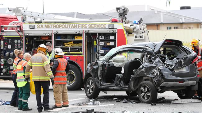 Emergency services at the scene, where two cars and truck collided at Daveron Park. Picture: Tait Schmaal