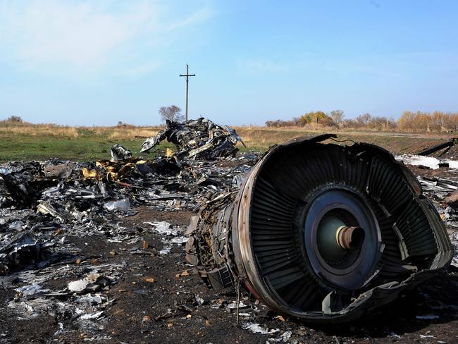 The wreckage of Malaysia Airlines flight MH17 near the village of Rassipnoe. Ukraine has filed a case at the UN's top court accusing Russia of sponsoring "terrorism" and demanding Moscow pay damages for the shelling of civilians and the downing of flight MH17, the court said on January 17, 2017. Picture: AFP
