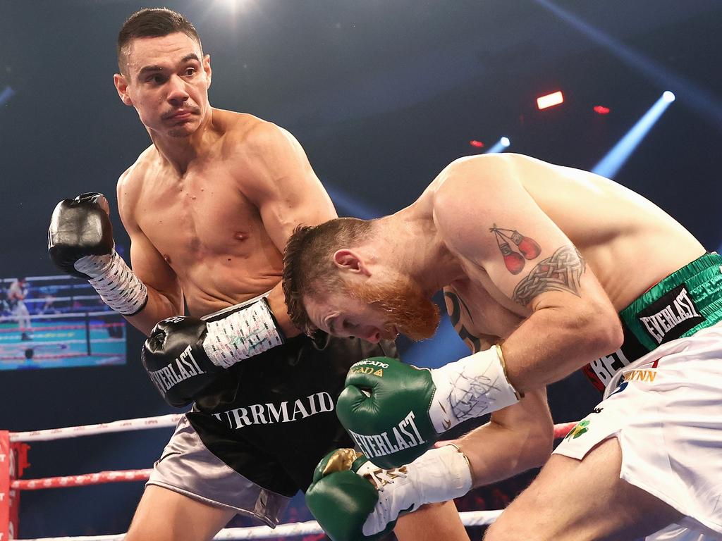 Tim Tszyu defeated Dennis Hogan in March 2021. Picture: Cameron Spencer