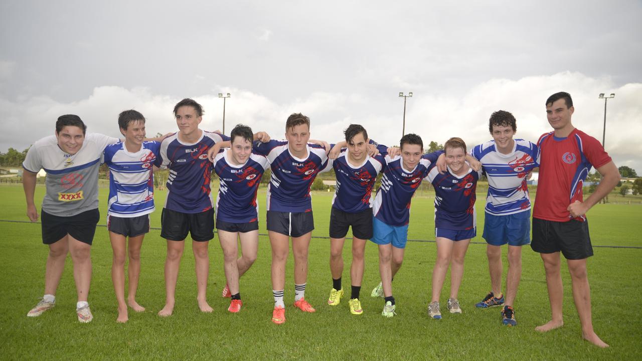 Collegians players Lindsay Payne, Jack McIvor, Dylan Lippi, Taegan Inmon, Nick Lane, Sam Ogden, Riley Doherty, Cameron Dagg, Jye Barrett and Cody Byrne at the Collegians sign-on. Photo Gerard Walsh / Warwick Daily News