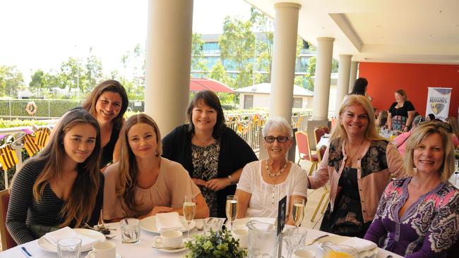 Abbey Haberecht, Bella Blume, Raquel Bennett, Leanne Goldsmith, Jen Wright, Jo Smith and Nicole Wright at the launch of the Baulkham Hills Hawks Youth Girls AFL on Saturday, March 19, at Novotel Sydney Norwest.