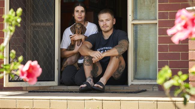 Krissi Gentilcore and Kayne Stueve with their dog, Diego. Picture: Matt Loxton